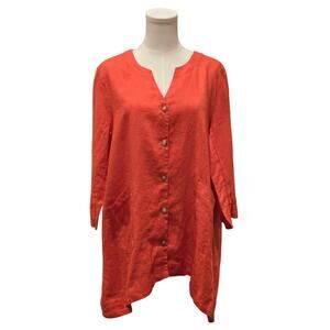 For Cynthia 100% Linen Button Up Top Pockets Lagenlook Beachy Resort Large